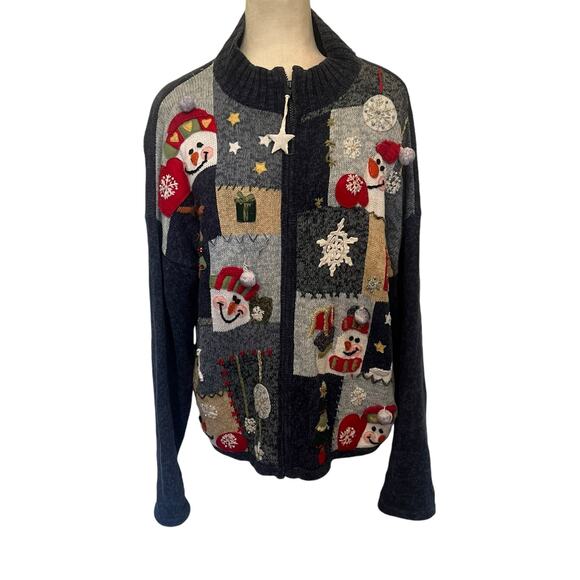 Heirloom Collectibles Christmas Y2K Zip Sweater Sz XL Snowman Ugly Christmas - Picture 1 of 16